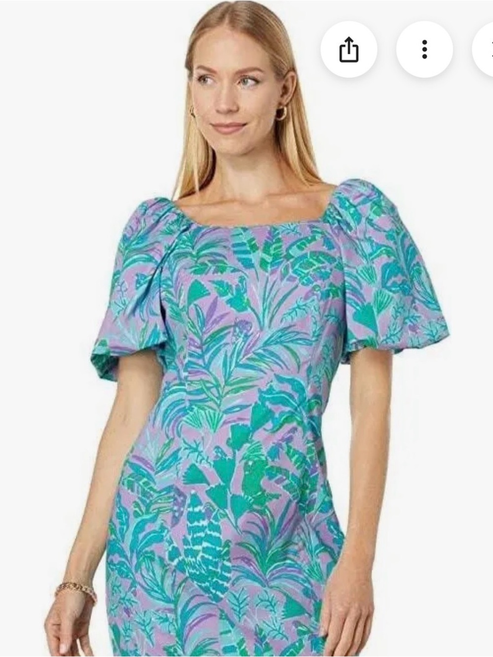 Lilly Pulitzer Lavender & Teal Floral Square-Neck Puff-Sleeve Dress - NWT